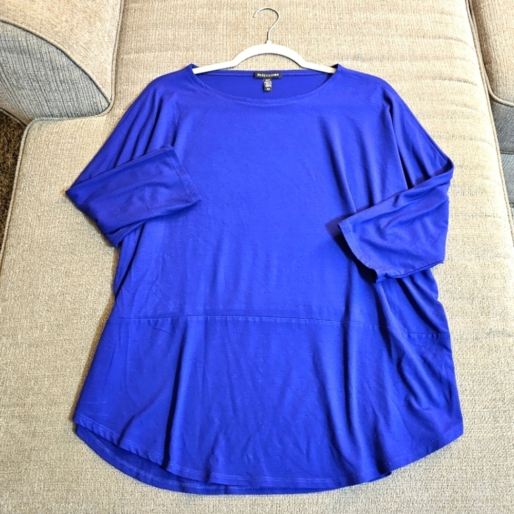 Eileen Fisher Blue Purple Casual Neutral Basic Oversized Top Size Small